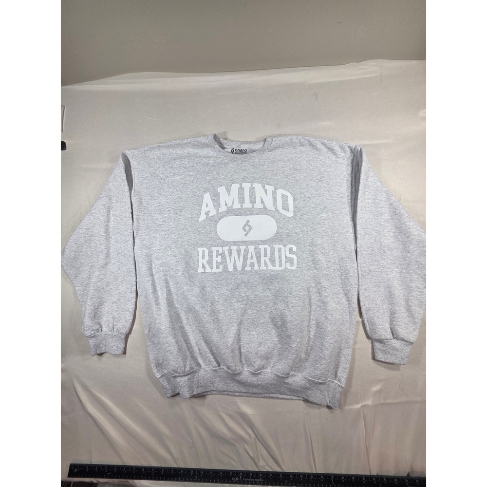 Amino Rewards Sweatshirt Mens 2XL Gray Crewneck Pullover Graphic Fleece Logo
